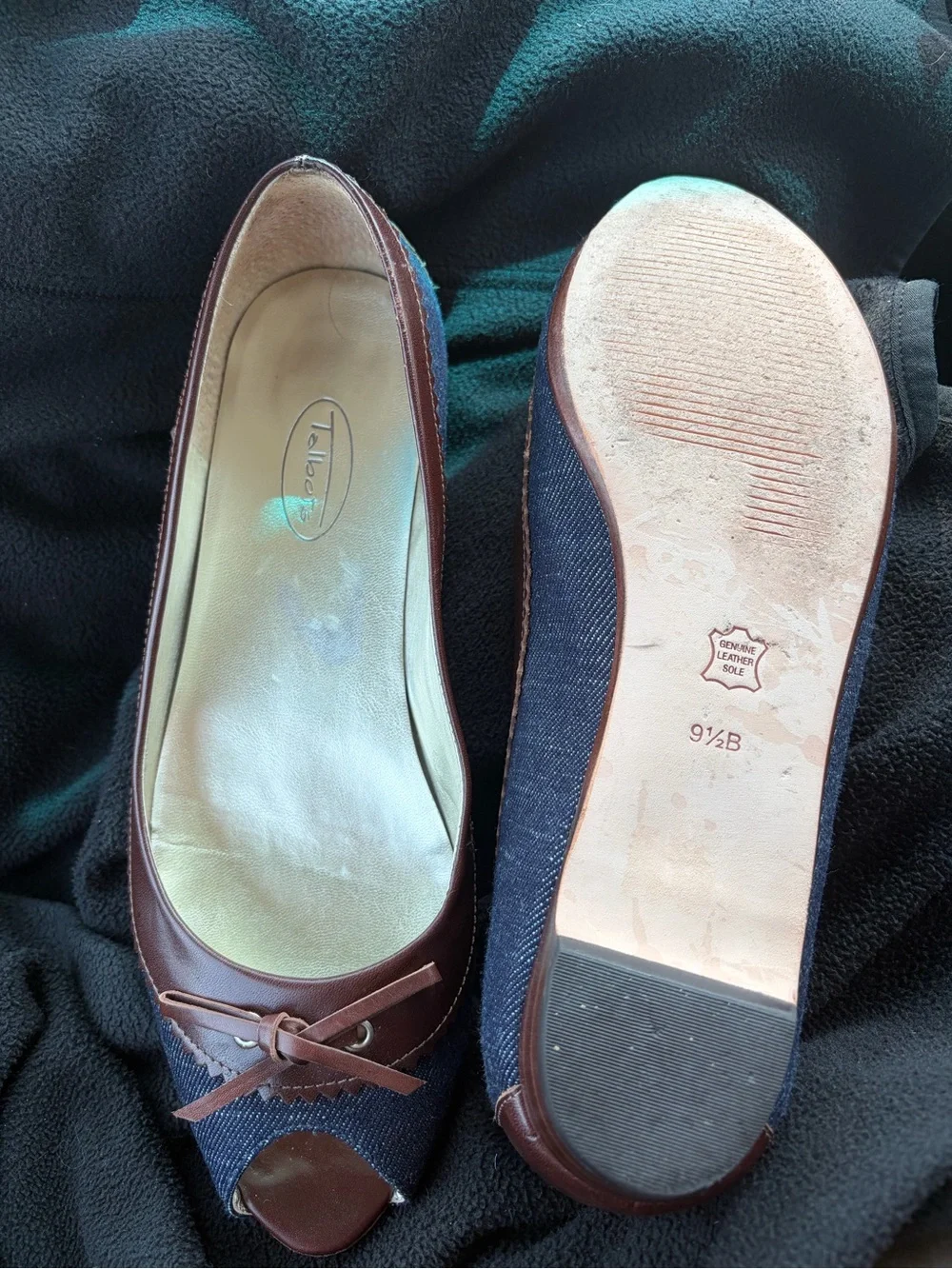 Talbots Denim and Brown Peep-Toe Ballet Flats